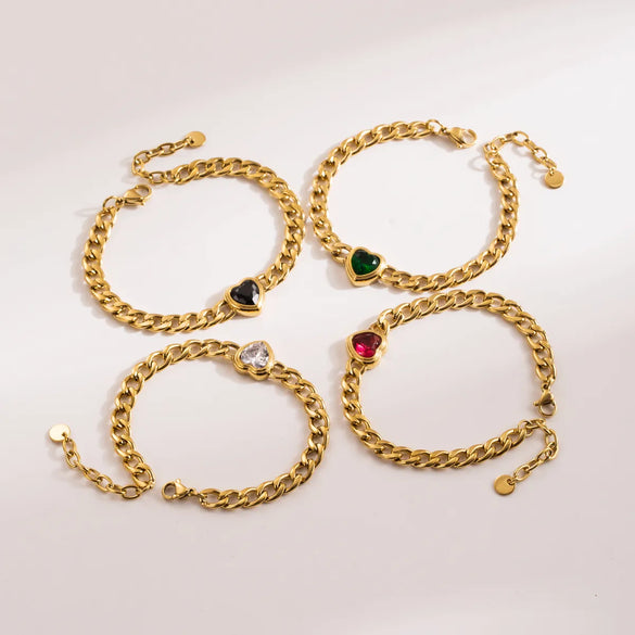 Modern Style Simple Style Heart Shape 304 Stainless Steel Zircon Bracelets In Bulk