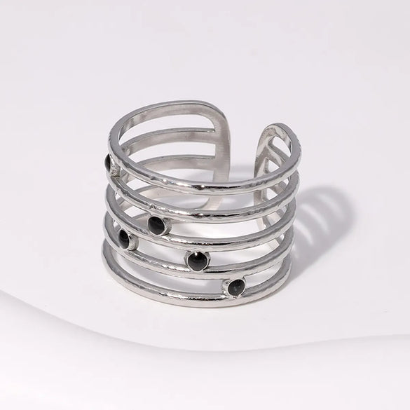 Modern Style Simple Style Lines Stainless Steel Enamel Plating 18k Gold Plated Open Rings