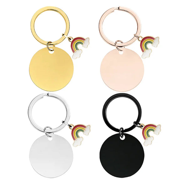 Modern Style Simple Style Rainbow Customization Laser Engraving 201 Stainless Steel Plating Unisex Bag Pendant Keychain
