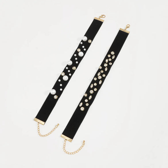 Wholesale Jewelry Modern Style Sweet Simple Style Pearl Rhinestone Flannel Iron Choker