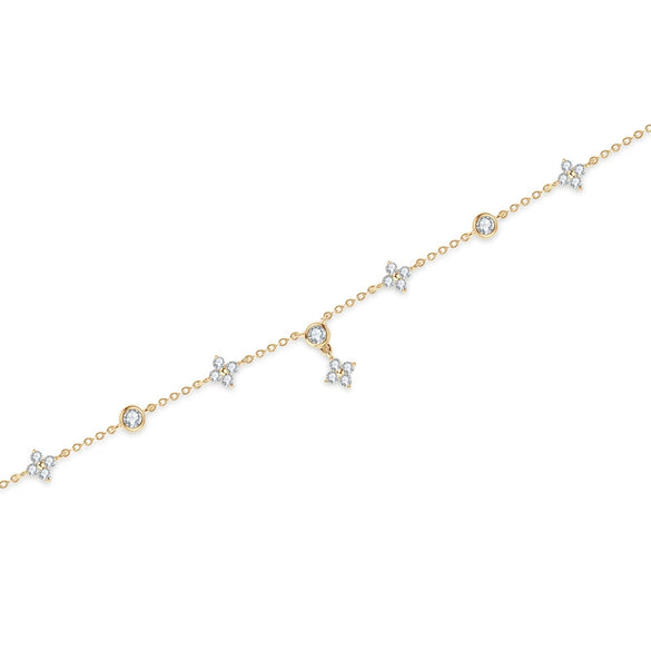 Moissanite Bracelet 925 Sterling Silver Plated 18K Gold Four Leaf Clover Classic Natural Style Women's Jewelry