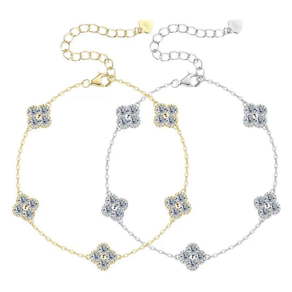 Moissanite Four Leaf Clover Bracelet S925 Silver Handmade Electroplated Jewelry For Women