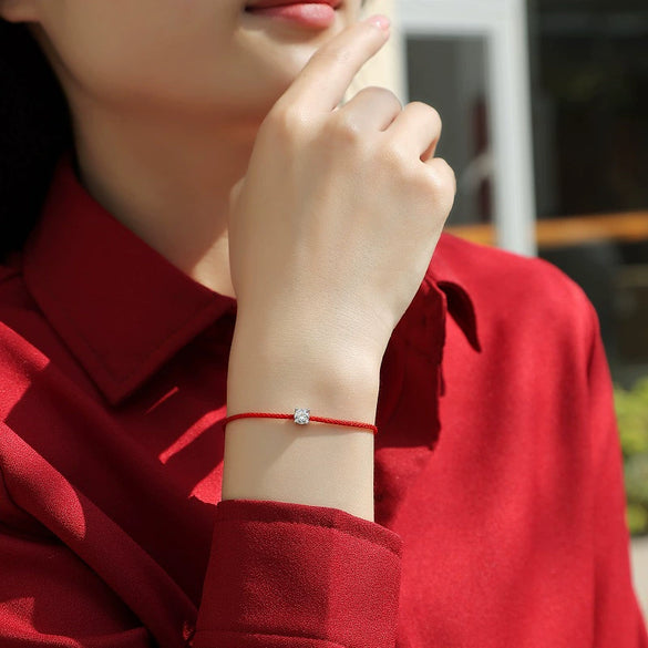 Moissanite Inlaid Red Rope Guardian Rope Bracelet Fashion Geometric Style For Women