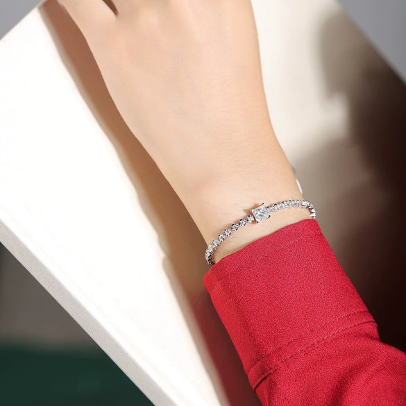 Moissanite Inlaid 925 Silver Geometric Fashion Tennis Bracelet