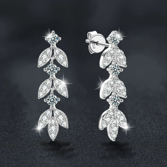 Moissanite Leaf Tassel Earrings S925 Silver Highend Jewelry