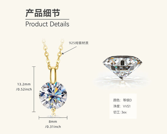 Moissanite Necklace 925 Sterling Silver Gold Plated Geometric Pattern Fourclaw Electroplating Oshaped Chain Women's Jewelry