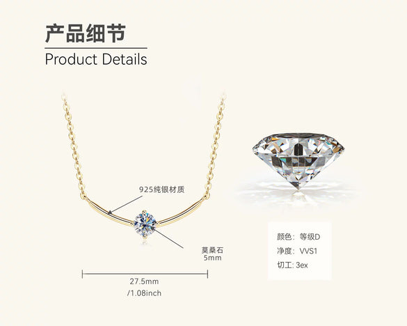 Moissanite Necklace 925 Sterling Silver Gold Plated Geometric Pattern Fourclaw Electroplating Oshaped Chain Women's Jewelry