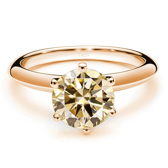 Moissanite Ring S925 Silver Plated 18K Gold Round Synthetic Carbon Silicon Stone Set With Gems