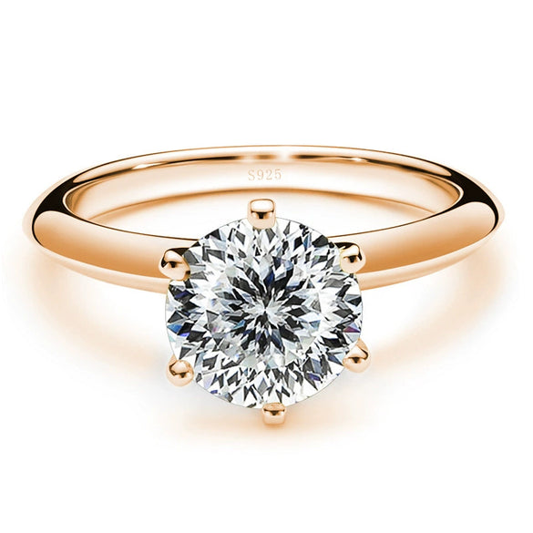 Moissanite Ring S925 Silver Plated 18K Gold Round Synthetic Carbon Silicon Stone Set With Gems