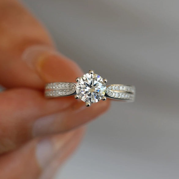 Moissanite Ring S925 Sterling Silver Geometric Design For Women