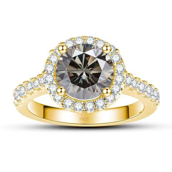 Moissanite Ring S925 Sterling Silver Round Shape Set With Gems Men's