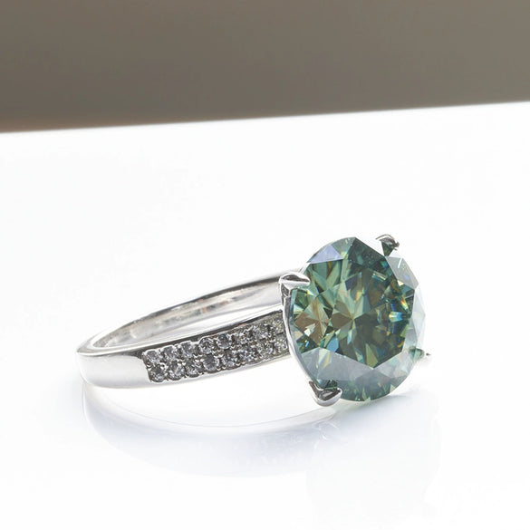 Moissanite Ring Synthetic Moissanite Round Shape Set With Precious Stones Men's