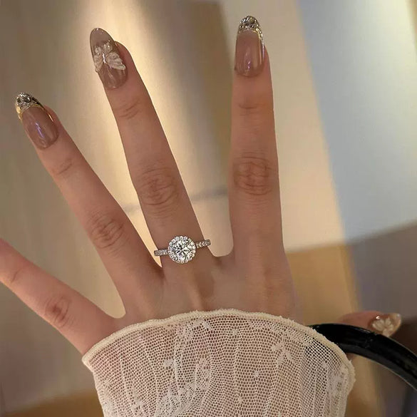 Moissanite S925 Silver Inlaid Geometric Style Women's Ring