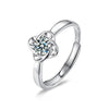 Moissanite S925 Sterling Silver Geometric Fourleaf Clover Ring Set With Diamonds Light Luxury Design