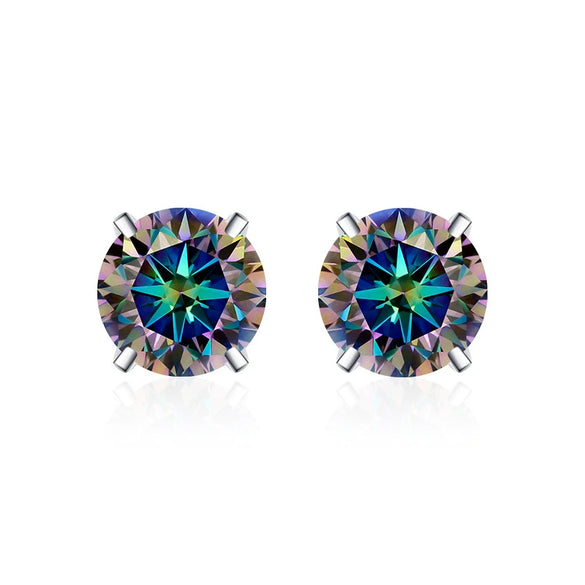 Moissanite S925 Sterling Silver Goldplated Geometric Fourclaw Earrings
