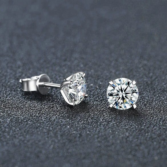 Moissanite S925 Sterling Silver Goldplated Geometric Fourclaw Earrings