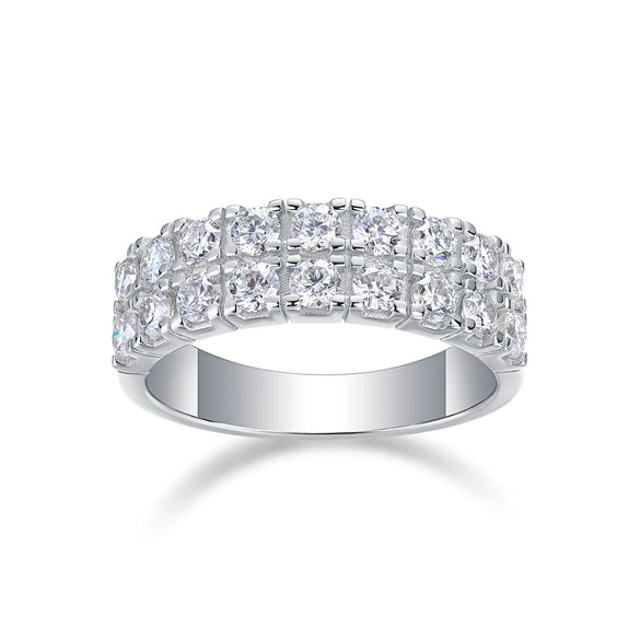 Moissanite S925 Sterling Silver Women's Ring Multilayer Nonfading Niche Design Geometric Shape Set With Diamonds