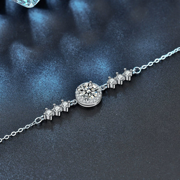 Moissanite Silver Bracelet For Women Simple Geometric Micropaved Style
