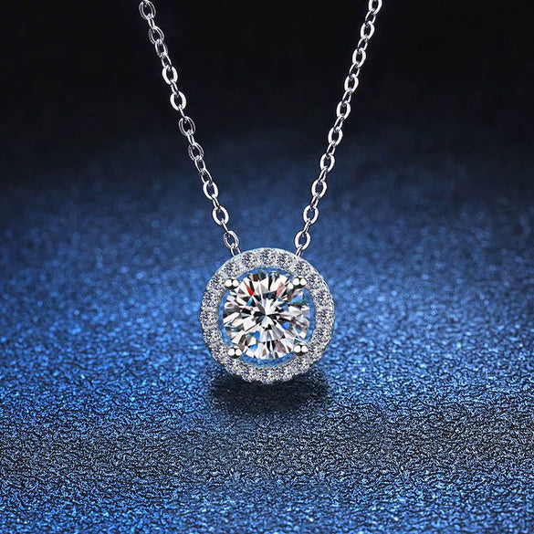 Moissanite 925 Silver Necklace With Plated Pt950 Classic Seiko Round Bag Pendant And Simple Clavicle Chain Geometric Style