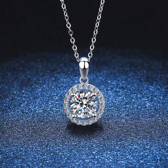Moissanite 925 Silver Necklace With Plated Pt950 Classic Seiko Round Bag Pendant And Simple Clavicle Chain Geometric Style