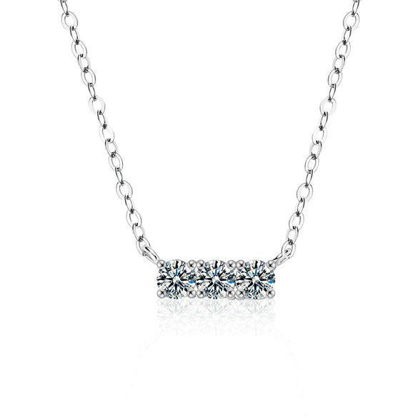 Moissanite 925 Sterling Silver Geometric Style Threestone Pendant Necklace Set With Diamonds
