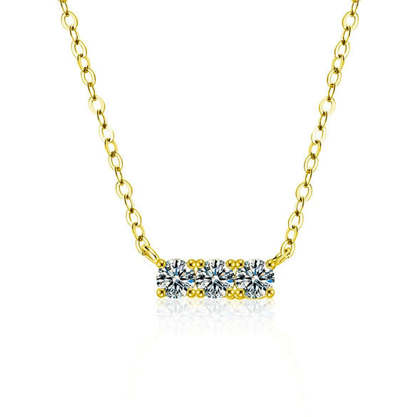 Moissanite 925 Sterling Silver Geometric Style Threestone Pendant Necklace Set With Diamonds