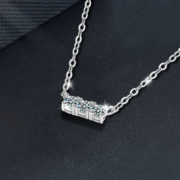 Moissanite 925 Sterling Silver Geometric Style Threestone Pendant Necklace Set With Diamonds