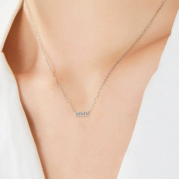 Moissanite 925 Sterling Silver Geometric Style Threestone Pendant Necklace Set With Diamonds