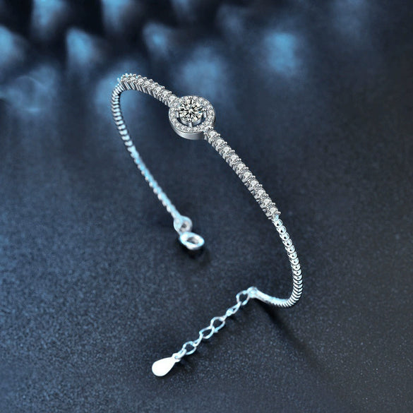 Moissanite 925 Sterling Silver Light Luxury Geometric Bracelet Set With Diamonds