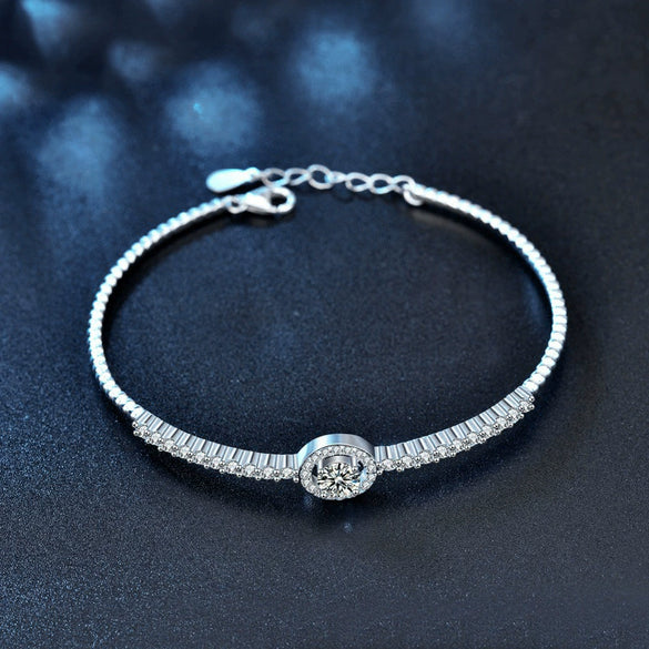 Moissanite 925 Sterling Silver Light Luxury Geometric Bracelet Set With Diamonds