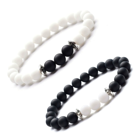 Moon And Star Couple Bracelet With Black Onyx White Pine Stone And Green Aventurine Geometric Beaded Friendship Bracelet