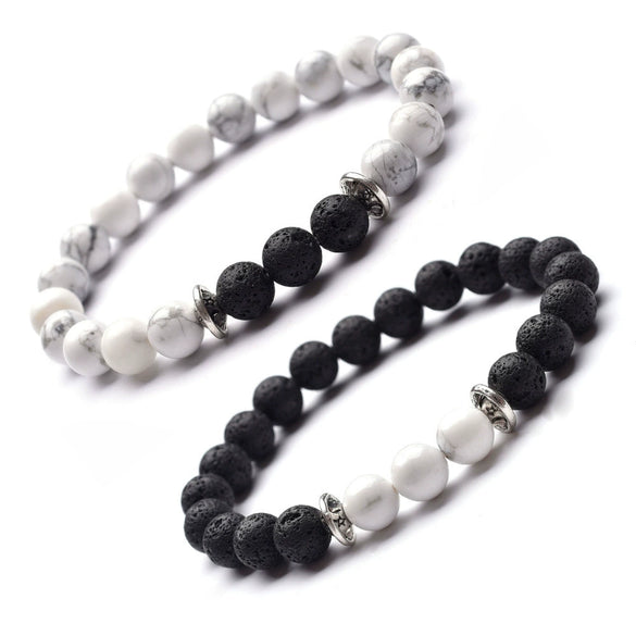 Moon And Star Couple Bracelet With Black Onyx White Pine Stone And Green Aventurine Geometric Beaded Friendship Bracelet