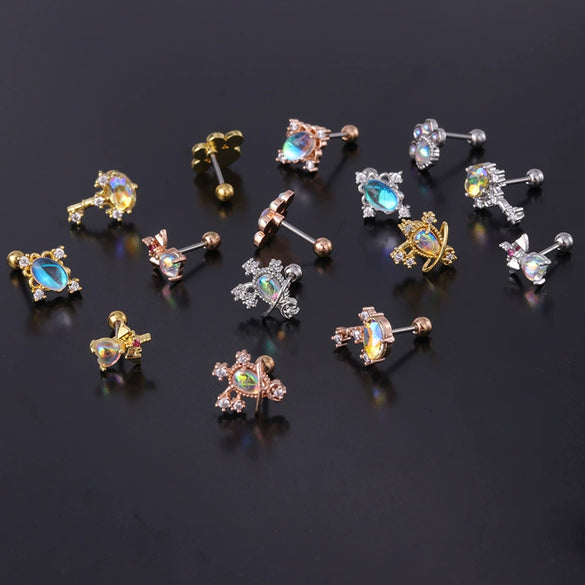 Moonstone Ear Nail Metal Geometric Style Electroplating Jewelry