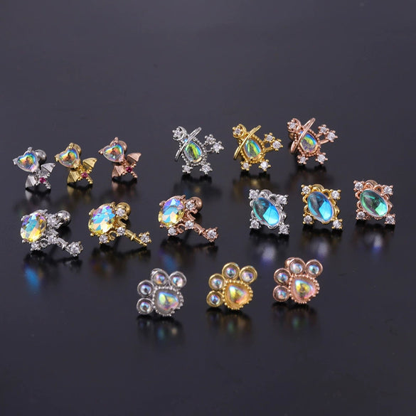 Moonstone Ear Nail Metal Geometric Style Electroplating Jewelry