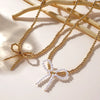 Mother Pearl Shellfish Copper Elegant Korean Style Beaded Geometric Bow Knot Pendant Necklace