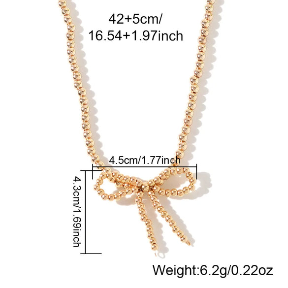 Mother Pearl Shellfish Copper Elegant Korean Style Beaded Geometric Bow Knot Pendant Necklace