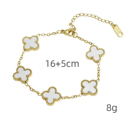 Mother Shell Titanium Steel 18K Gold Plated Elegant Lady Plating Four Leaf Clover Bracelets Necklace