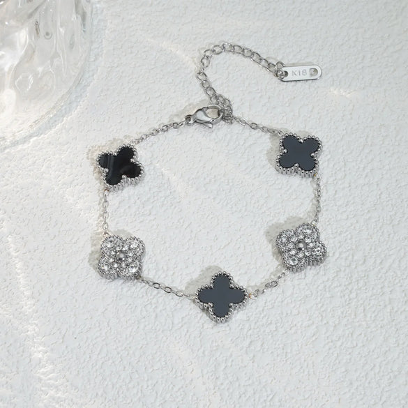 Mother Shell Titanium Steel 18K Gold Plated Elegant Lady Plating Four Leaf Clover Bracelets Necklace