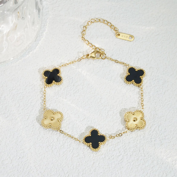 Mother Shell Titanium Steel 18K Gold Plated Elegant Lady Plating Four Leaf Clover Bracelets Necklace