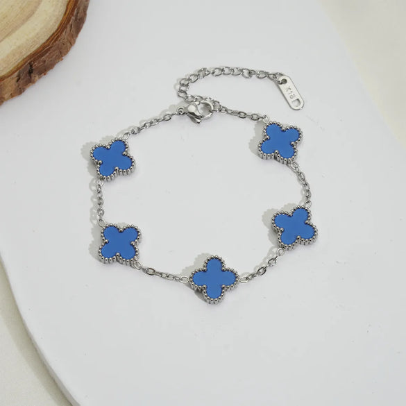 Mother Shell Titanium Steel 18K Gold Plated Elegant Lady Plating Four Leaf Clover Bracelets Necklace