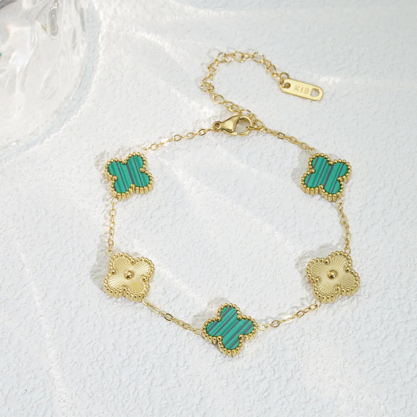 Mother Shell Titanium Steel 18K Gold Plated Elegant Lady Plating Four Leaf Clover Bracelets Necklace