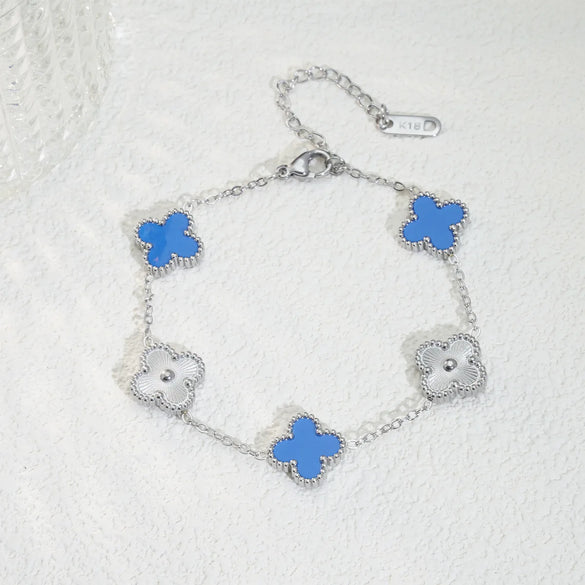 Mother Shell Titanium Steel 18K Gold Plated Elegant Lady Plating Four Leaf Clover Bracelets Necklace