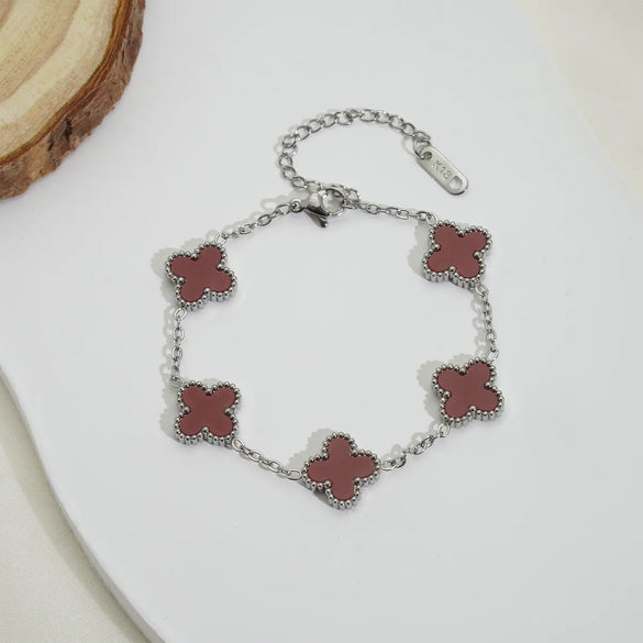 Mother Shell Titanium Steel 18K Gold Plated Elegant Lady Plating Four Leaf Clover Bracelets Necklace