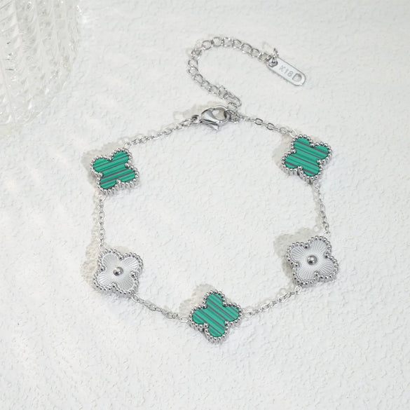 Mother Shell Titanium Steel 18K Gold Plated Elegant Lady Plating Four Leaf Clover Bracelets Necklace