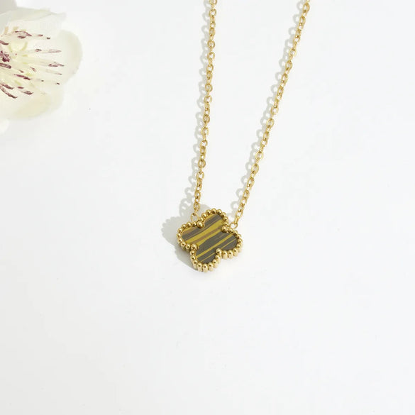 Mother Shell Titanium Steel 18K Gold Plated Elegant Lady Plating Four Leaf Clover Bracelets Necklace