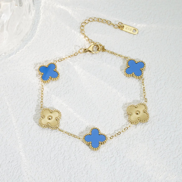 Mother Shell Titanium Steel 18K Gold Plated Elegant Lady Plating Four Leaf Clover Bracelets Necklace