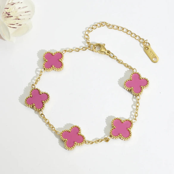 Mother Shell Titanium Steel 18K Gold Plated Elegant Lady Plating Four Leaf Clover Bracelets Necklace