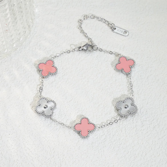 Mother Shell Titanium Steel 18K Gold Plated Elegant Lady Plating Four Leaf Clover Bracelets Necklace