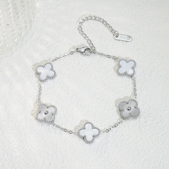 Mother Shell Titanium Steel 18K Gold Plated Elegant Lady Plating Four Leaf Clover Bracelets Necklace