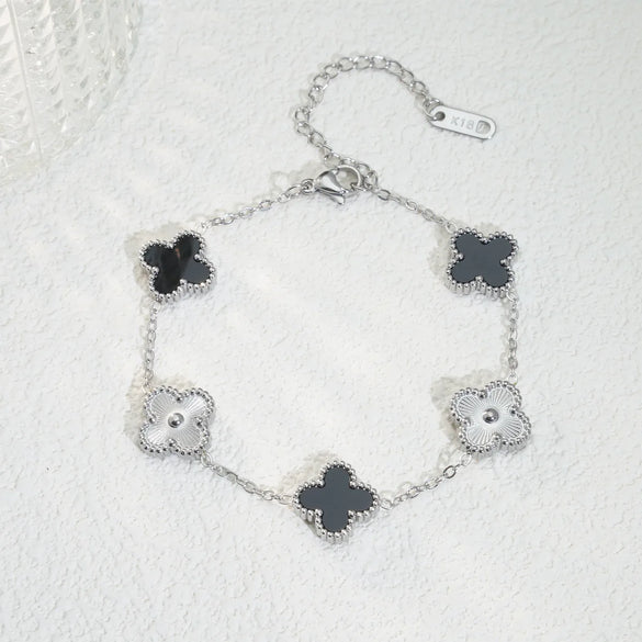 Mother Shell Titanium Steel 18K Gold Plated Elegant Lady Plating Four Leaf Clover Bracelets Necklace